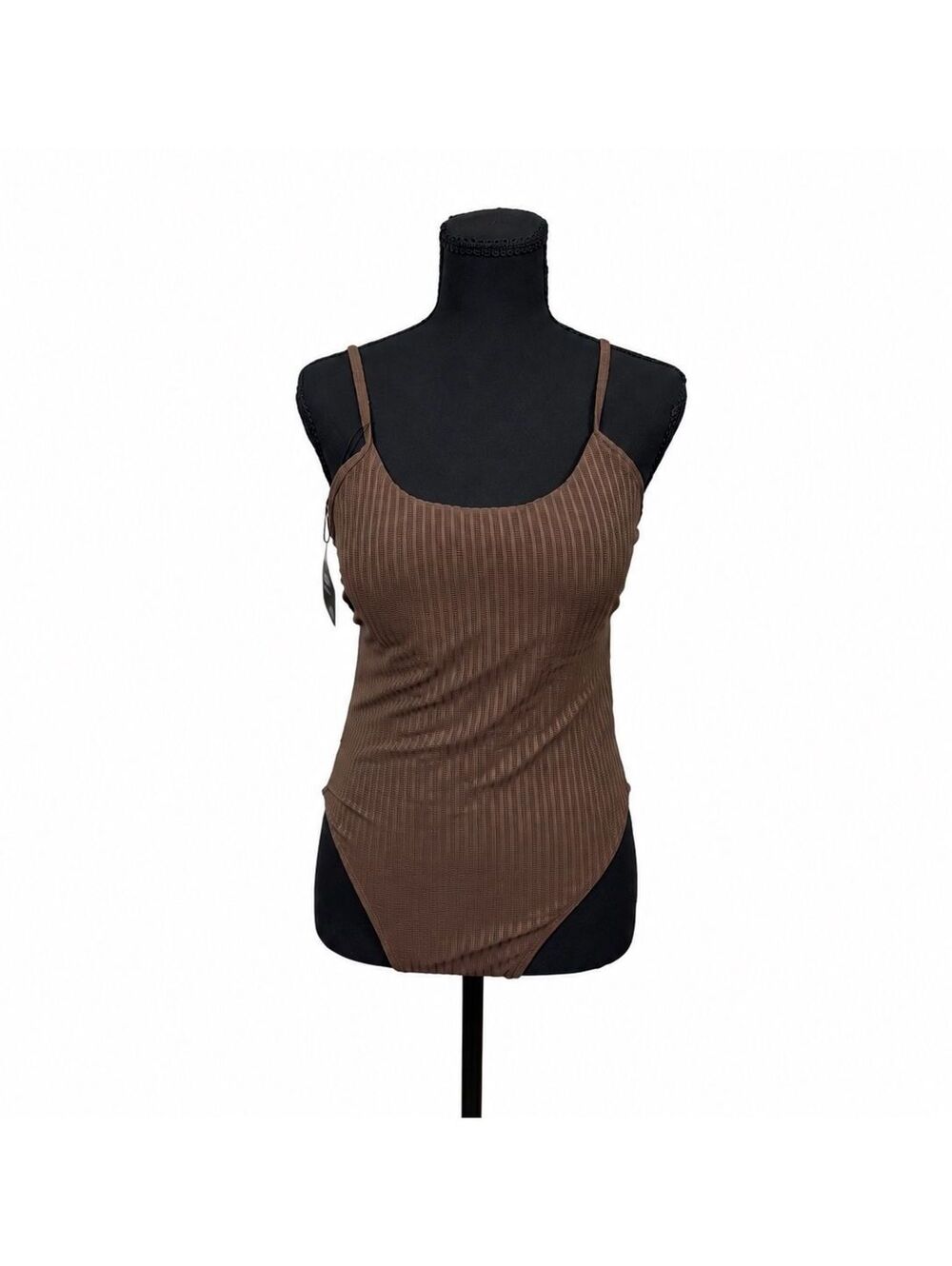 Zaful Mocha Brown Ribbed One Piece Swim Suit (M)